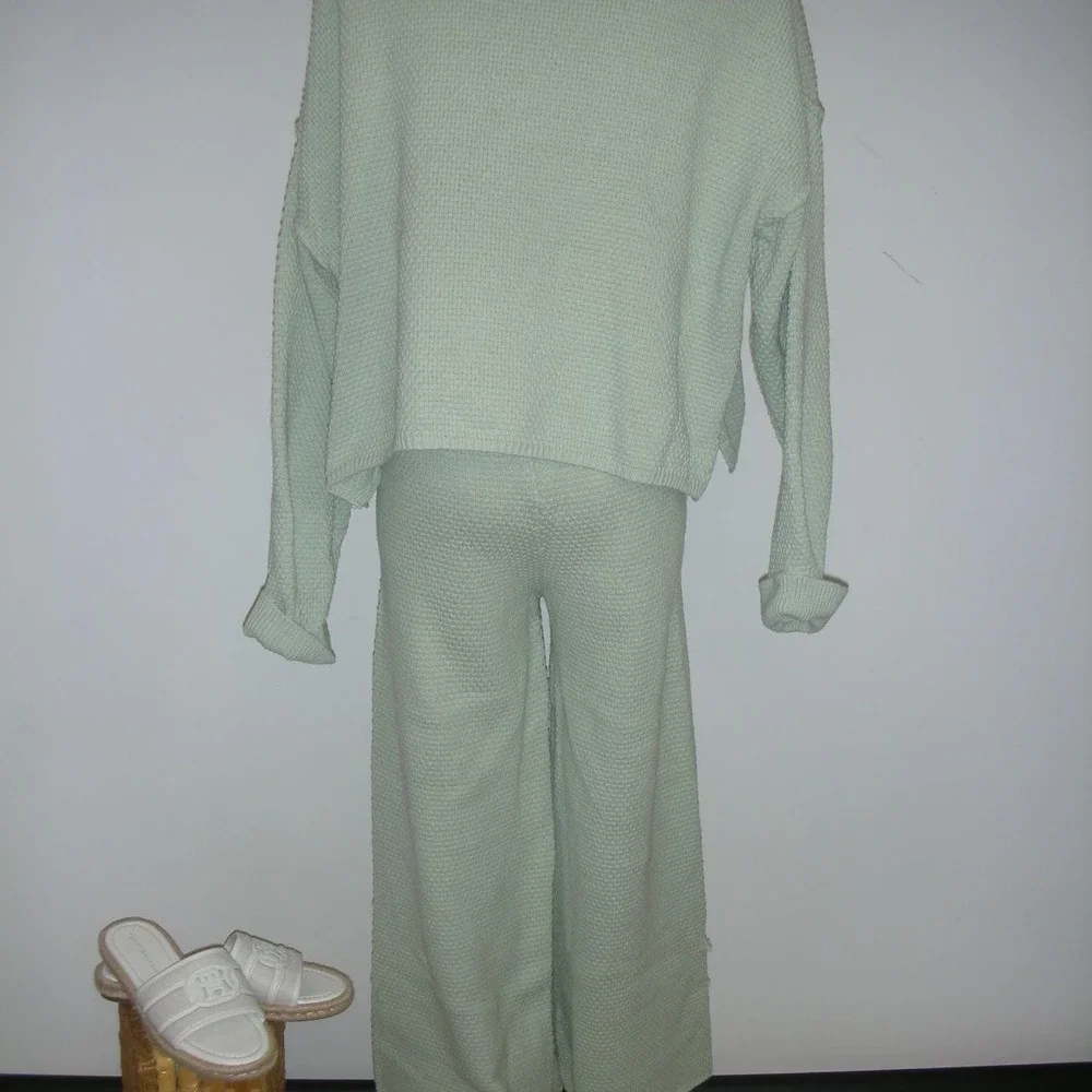 Sincerely Jules Mint Green Knit Lounge Set Matching Waffle Knit Cottagecore XS M